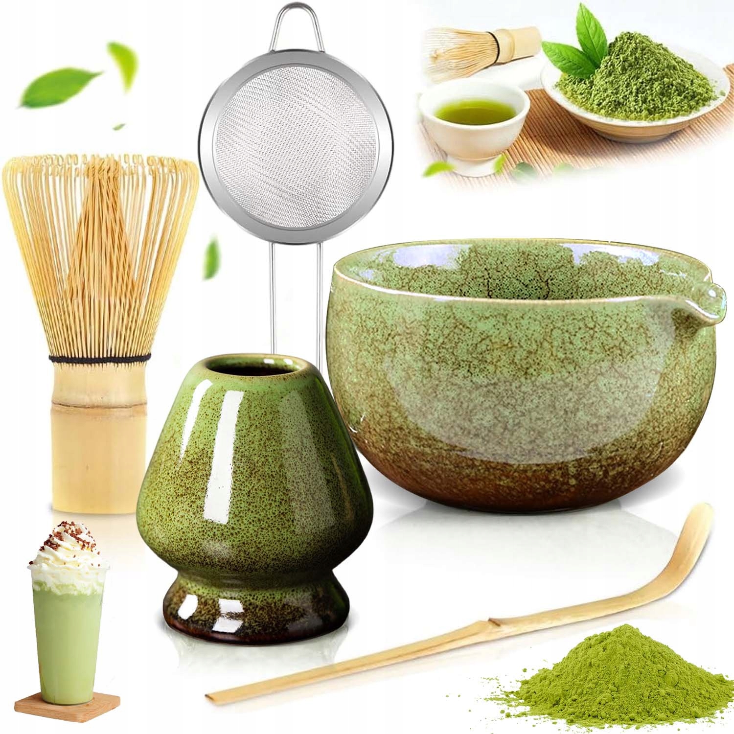 Levně Bambusový Dárková Sada Na Čaj Matchy Chashaku Šlehací Metla Lžíce 5 Kusů