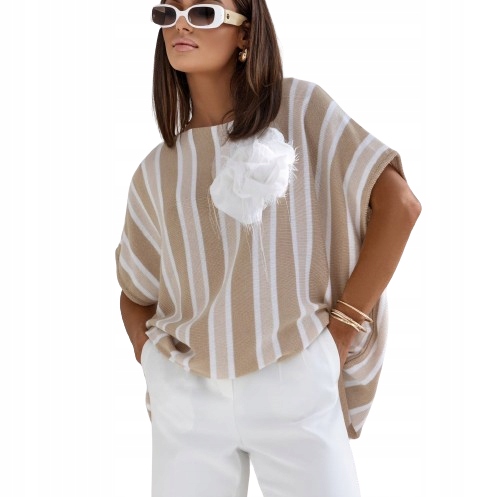 Cocomore Oversize svetr s pruhy, béžová bílá, New