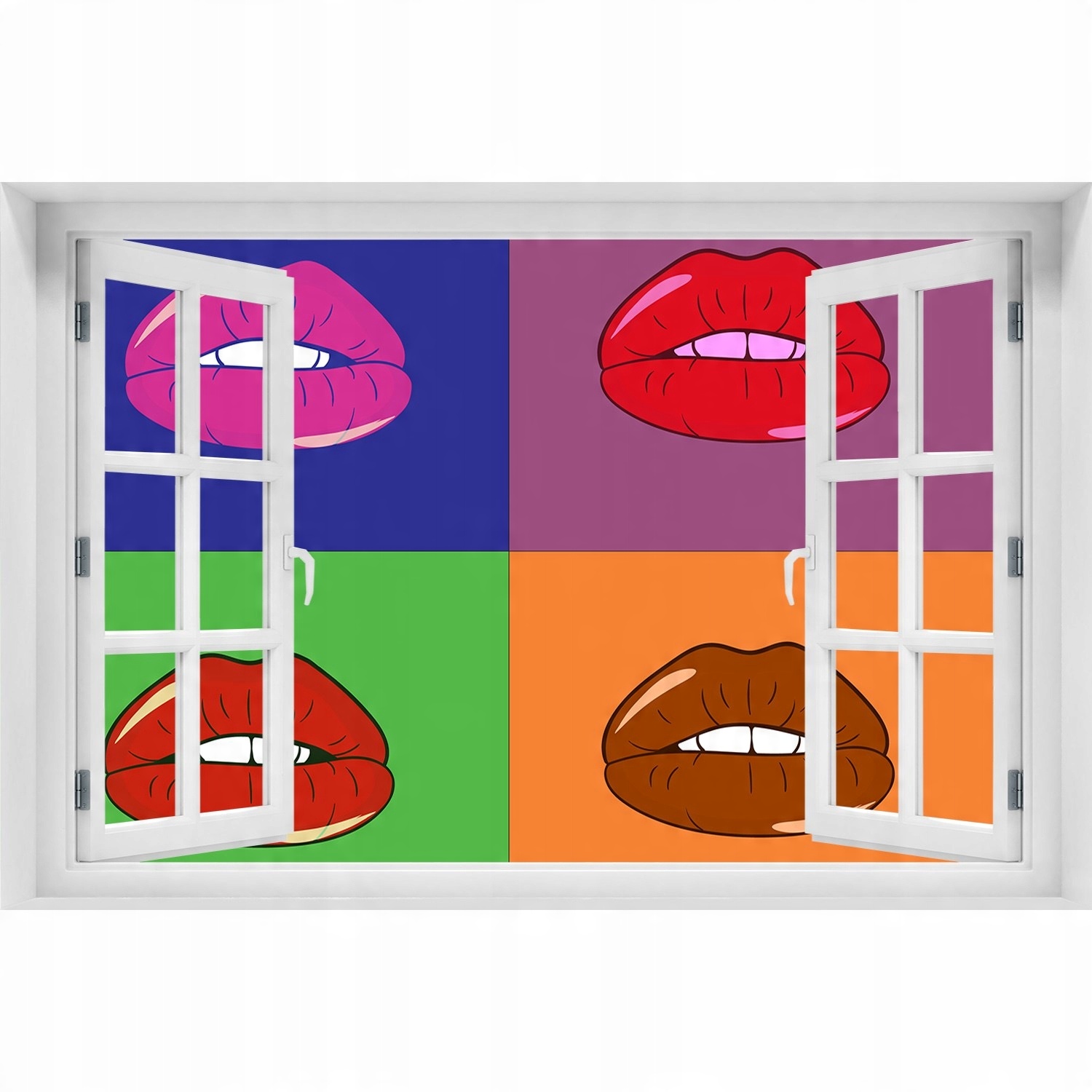 

3D Okno Naklejka na ścianę Kolorowe usta 150x100