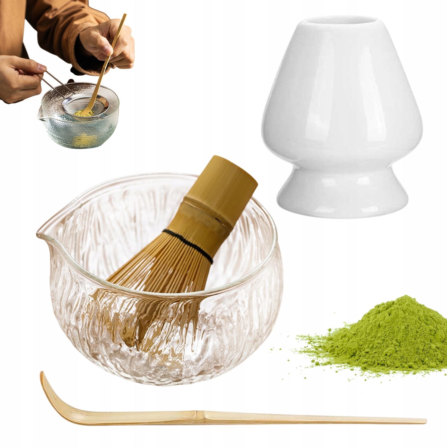 Levně Startovací matcha sada Tradiční bambusová metla dárek 4 ks