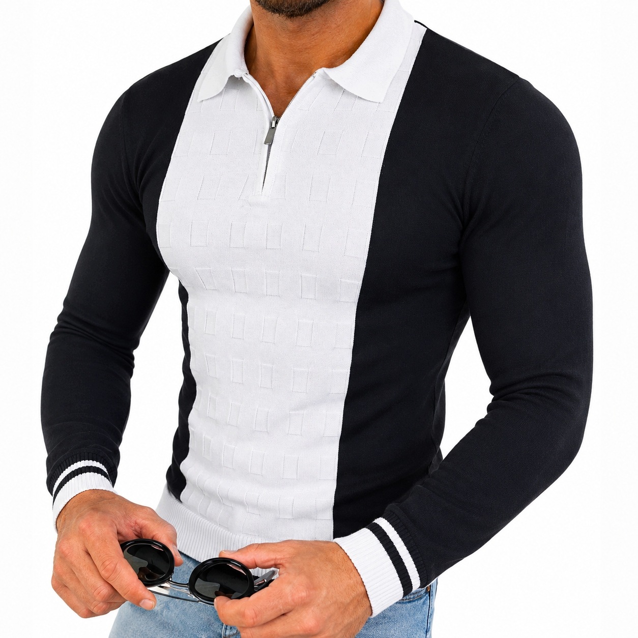 Pánský svetr Polo Bluza Athletic Slim Fit