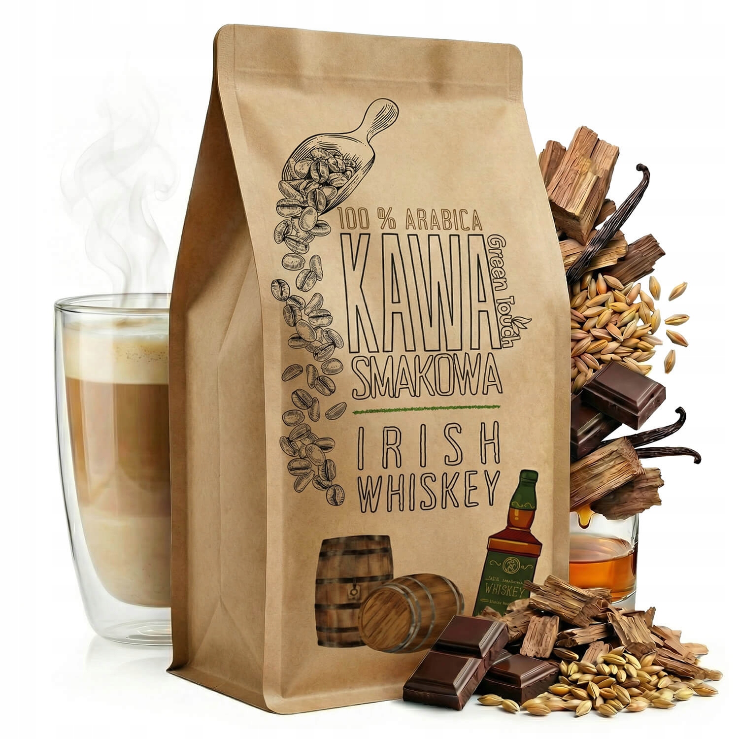Levně mletá káva s příchutí Irish Whiskey s příchutí whisky arabica 1 kg Green Touch