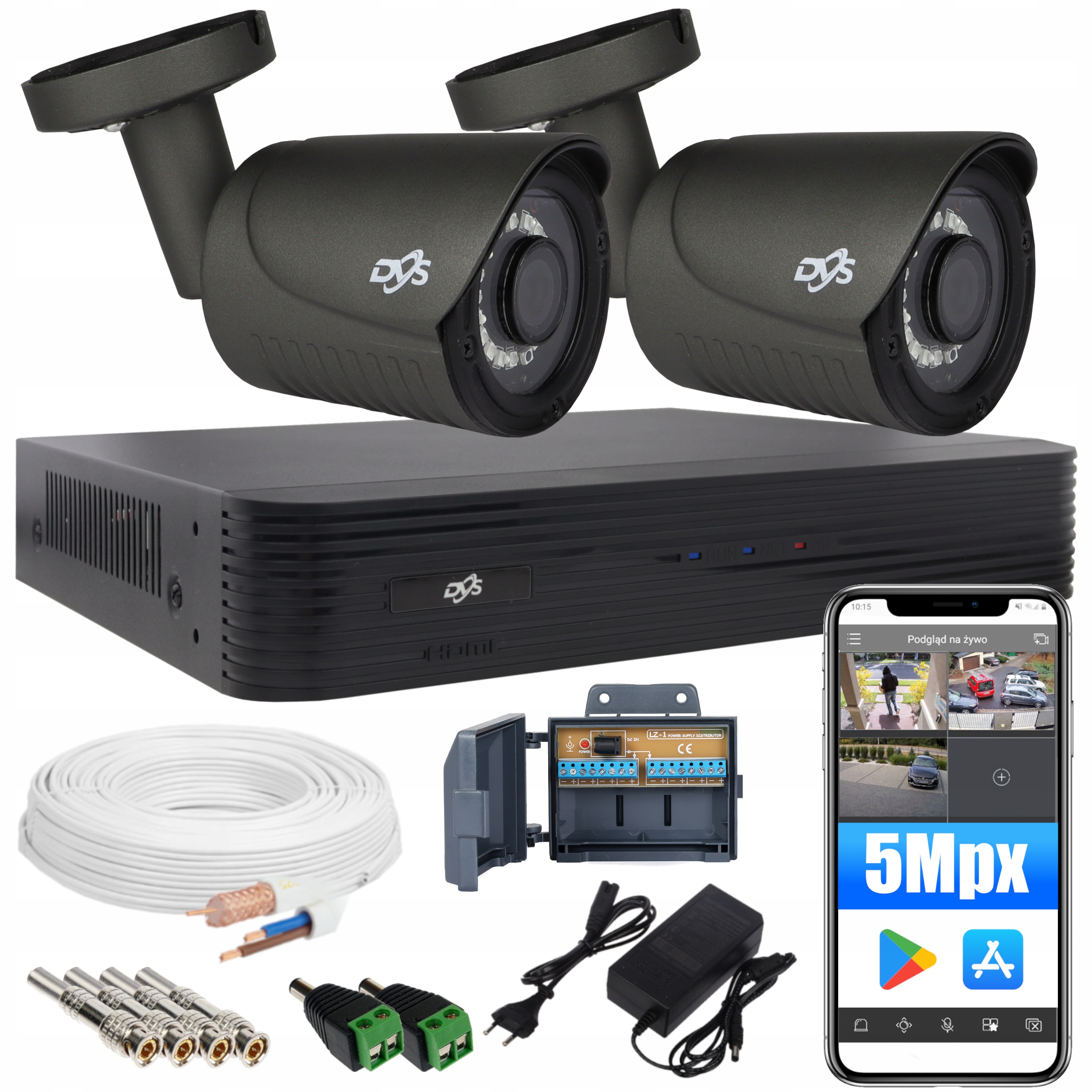 ZESTAW DO MONITORINGU 5 MPX 2 KAMERY SZARE ZEWNĘTRZNE PODGLĄD TELEFON Pojemność zainstalowanego dysku 0 TB