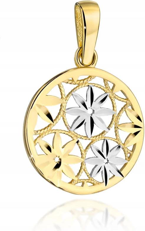 Přívěsek zlatý 585 kolečko s diamantovými květy ve dvou barvách zlata