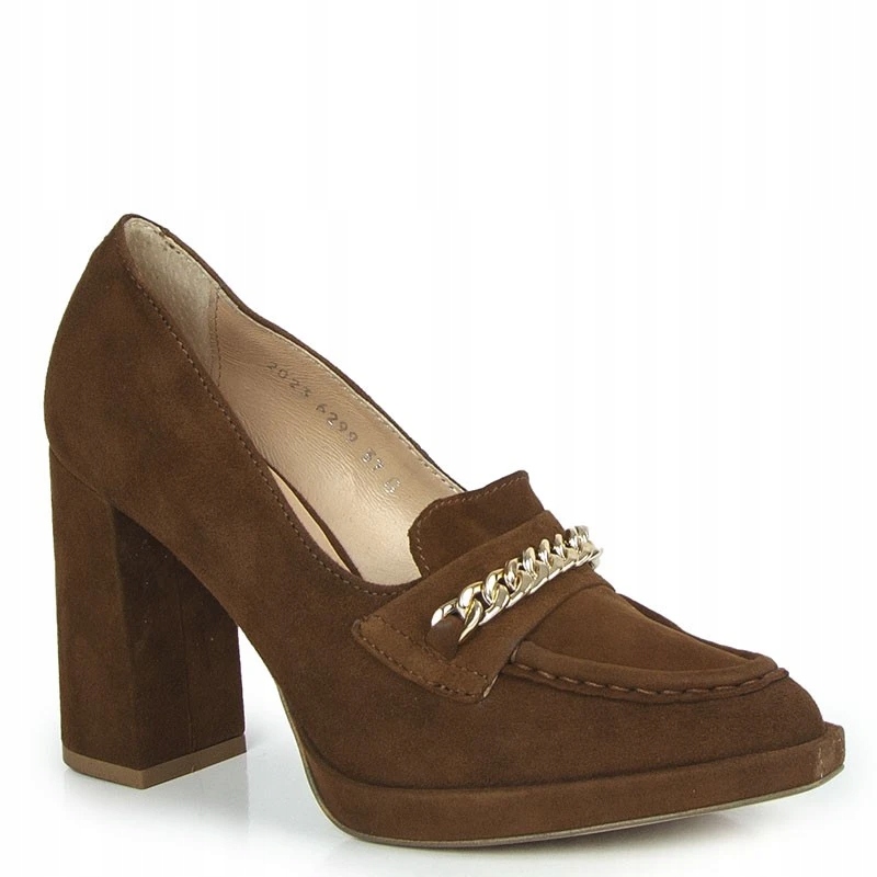 Simen 6299A Lodičky Sloupek Kůže Semiš Hnědá 39