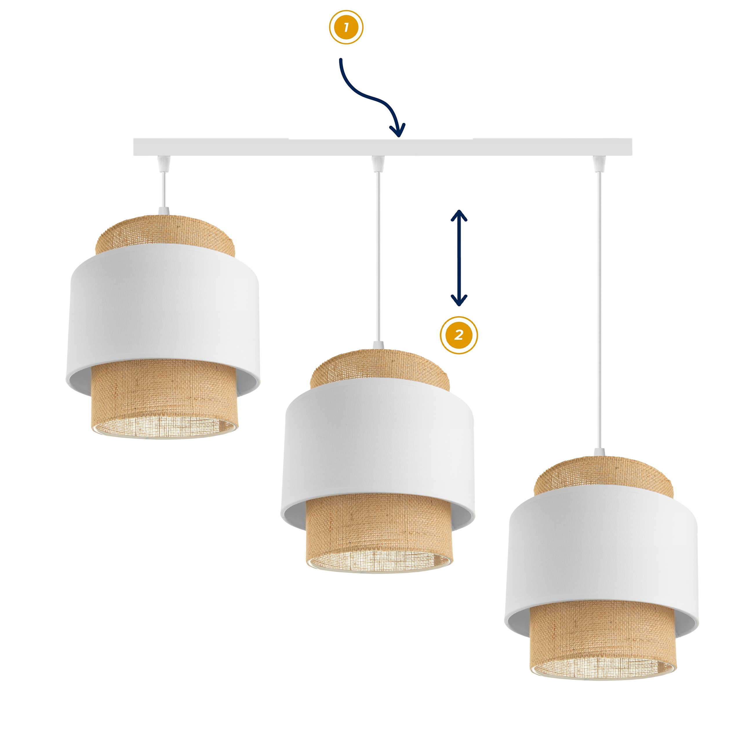 LAMPA SUFITOWA LED WISZĄCA ŻYRANDOL BOHO ABAŻUR 3 X E27 ZWIS 90 CM BIAŁA Marka INECT