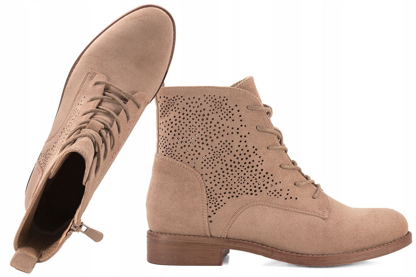 S.barski HY51-360 Boty Ažurové Kotníkové Boty Semišové Kozačky Eko 37 Béžová