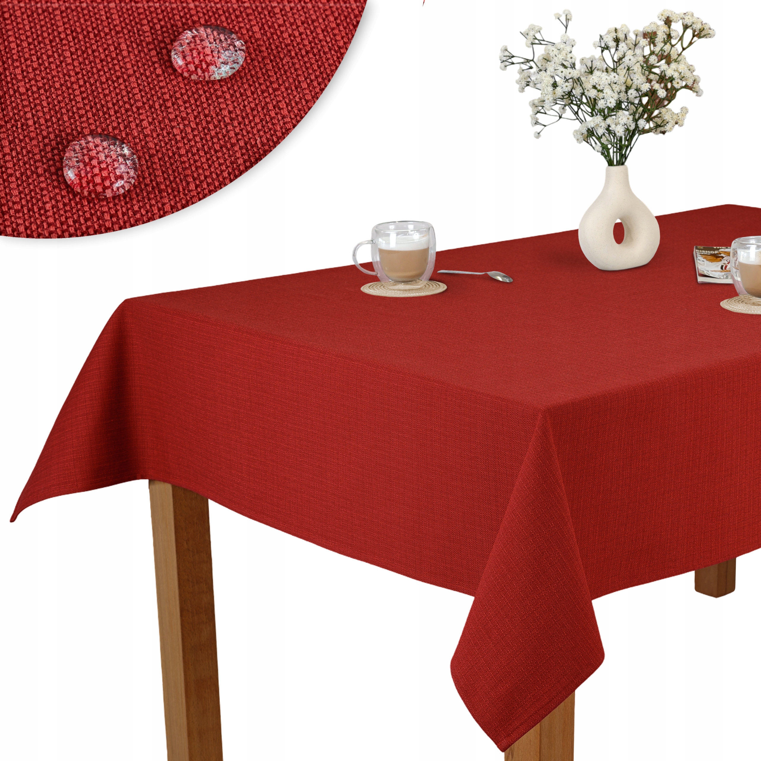 Obrus Plamoodporny Bordowy 130x460 cm Bawełniano Poliestrowy Obszycie 1 cm