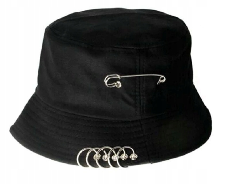 KAPELUSZ RYBACKI PUNK BUCKET HAT CZAPKA CZARNA AGRAFKA
