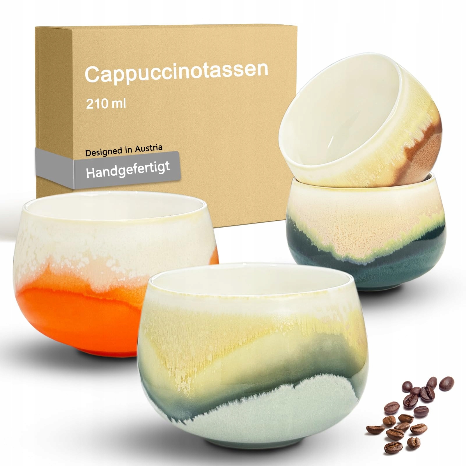 Ondacore Sada 4x210 ml Bílé porcelánové šálky Cappuccino