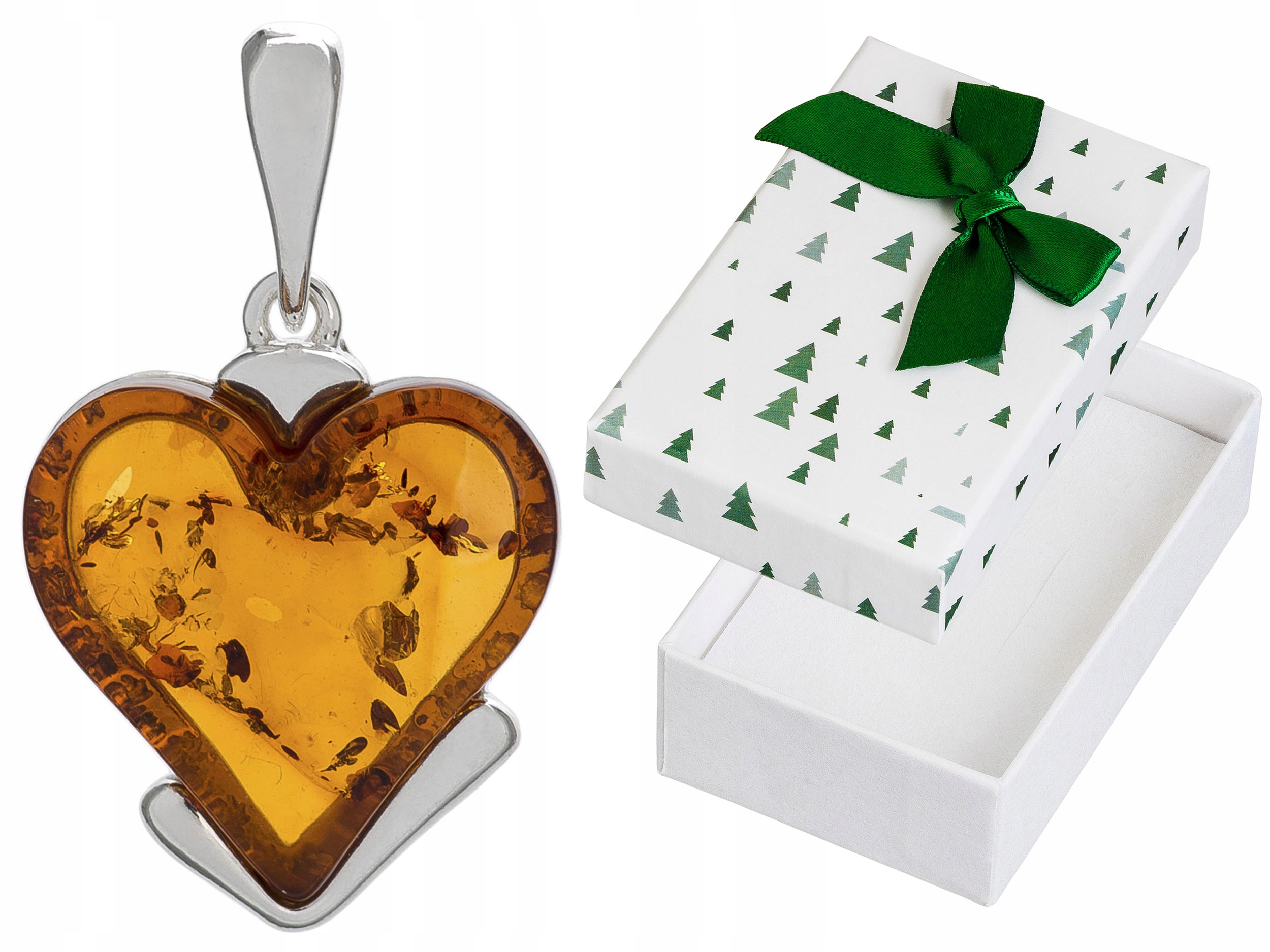 Stříbrný přívěsek Srdce s jantarem Dámský stříbrný Přívěsek Srdíčko 925