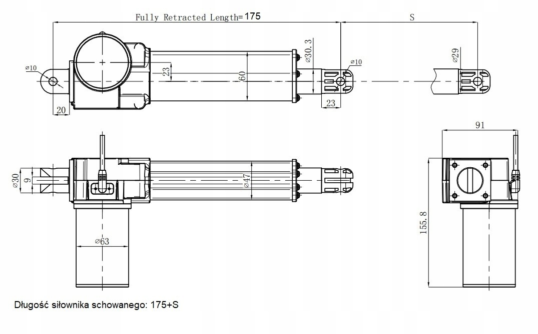 Siłownik liniowy elektryczny 24V, 50mm 6kN IP65 Kod producenta SL-RE601G-24V6000N50-IP65