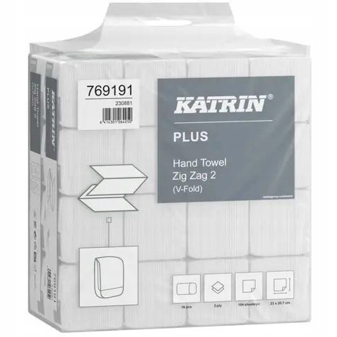 Levně Ručník Zz V-fold Katrin Plus bílý 207x230 mm celulóza 16x190=3040 listů