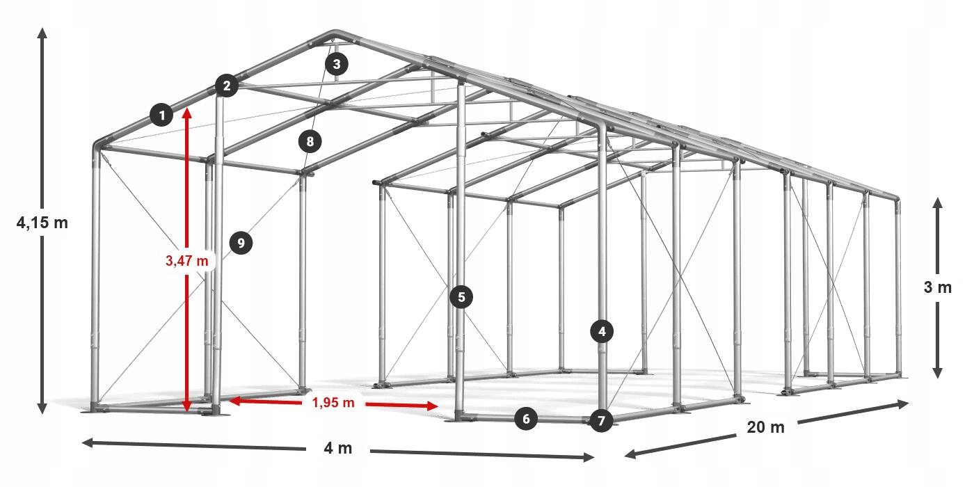 Namioty Imprezowe 4x20m [3m] Zimowe DAS 560 WP Szerokość 4 m