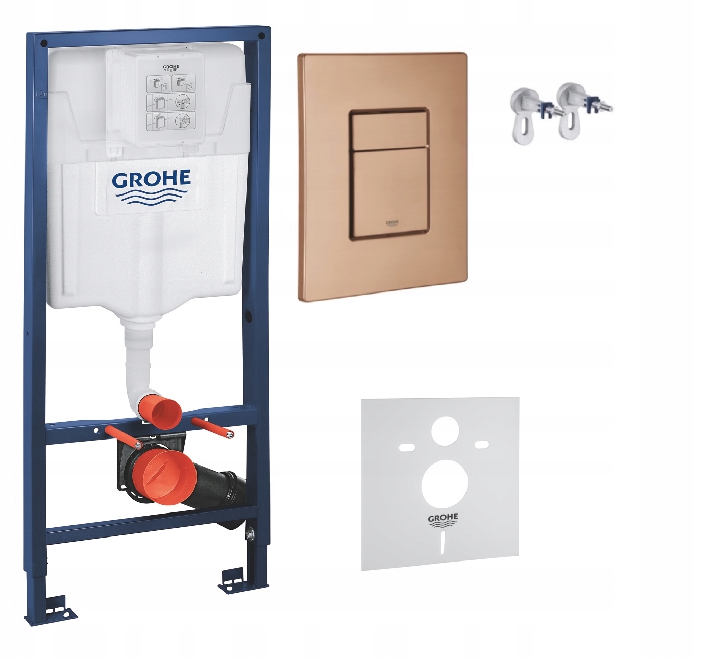 Kompletný podomietkový Wc set 5v1 – rošt GROHE+tlačidlo brúsená meď