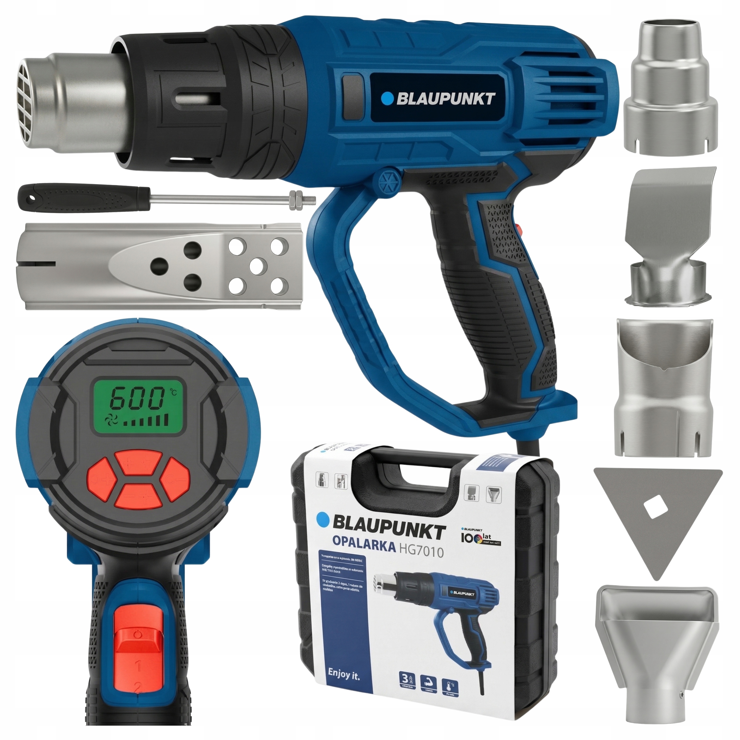 Opalarka Elektryczna Blaupunkt 2000W LCD 600C 5 Dysz Walizka Regulacja Temp