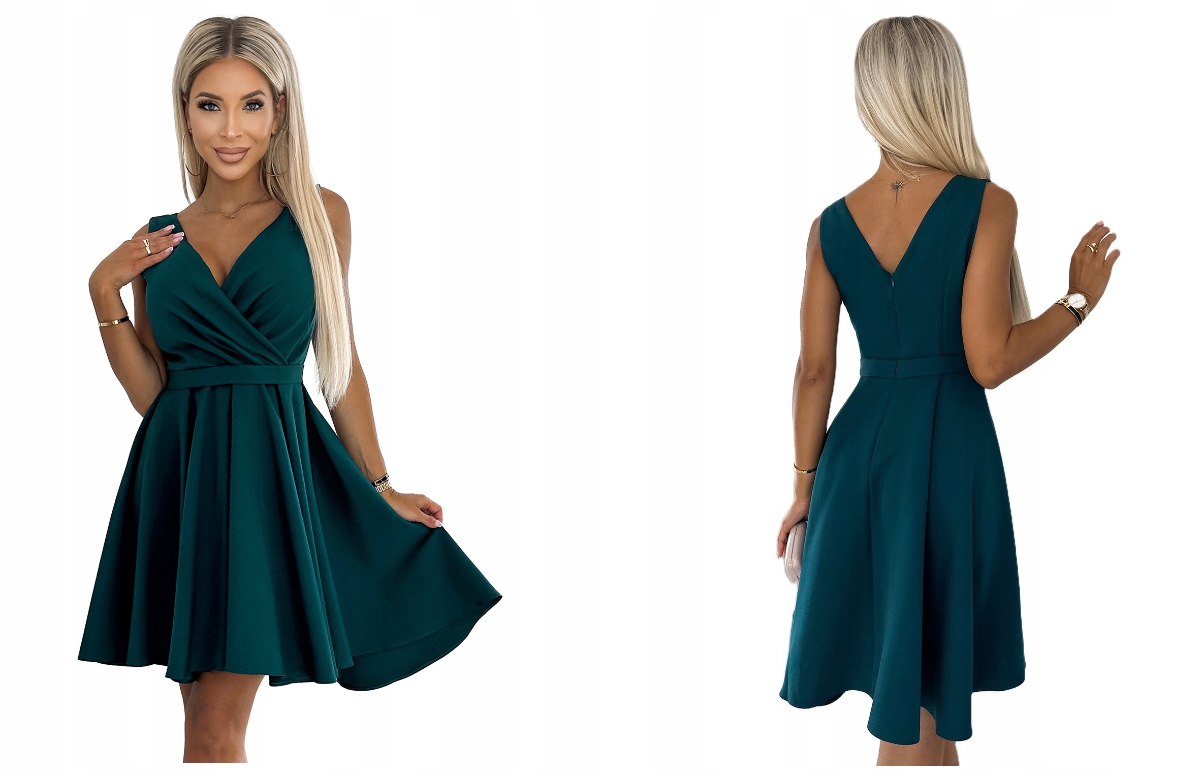 Asymetrická Šaty S Odhalenými Zády, Zúžená V Pase, Zelená, M