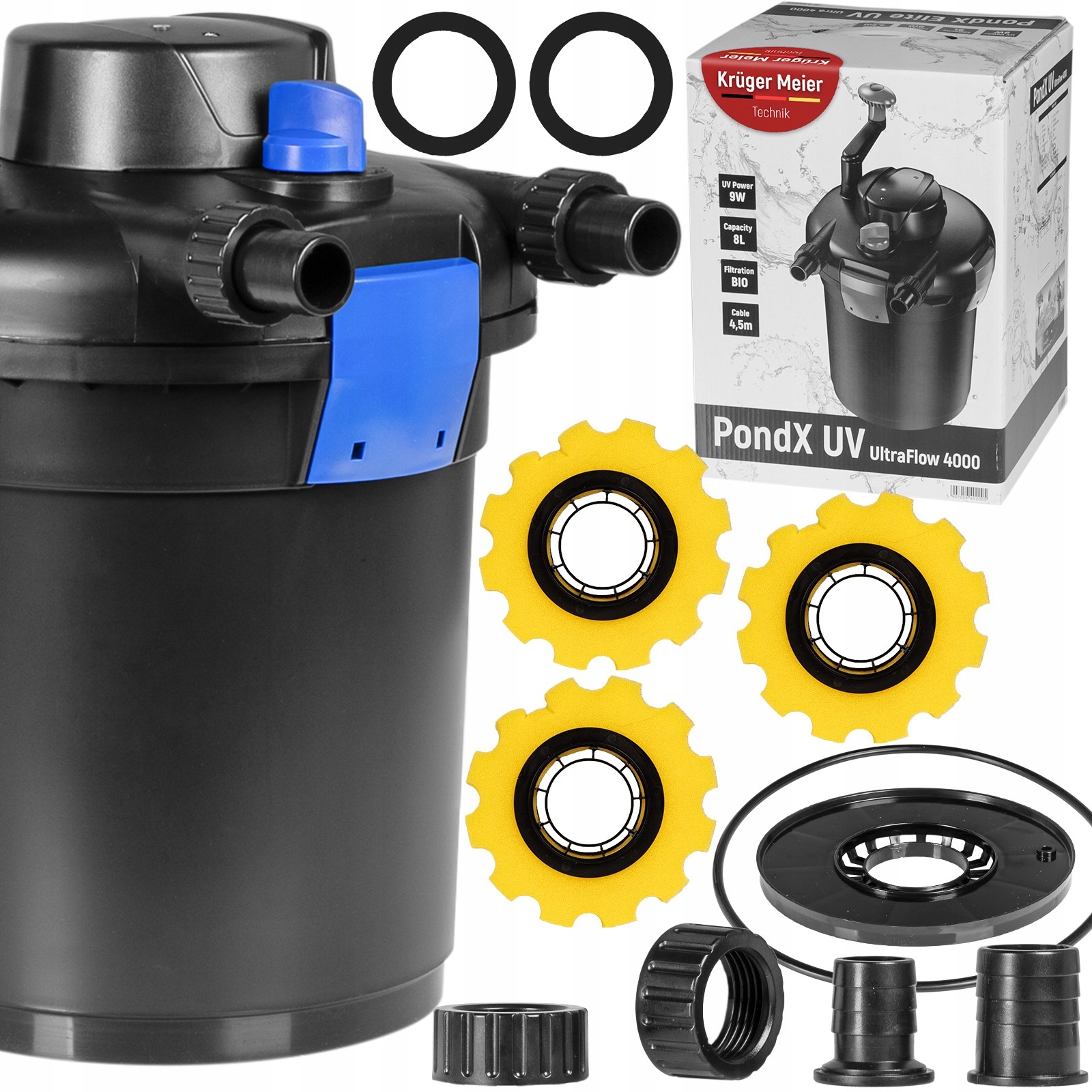 Očkový Filter 4000 L S Uv Lampou 9 W, Tlakový Filter Odstraňuje Riasy Z 3 Špongií