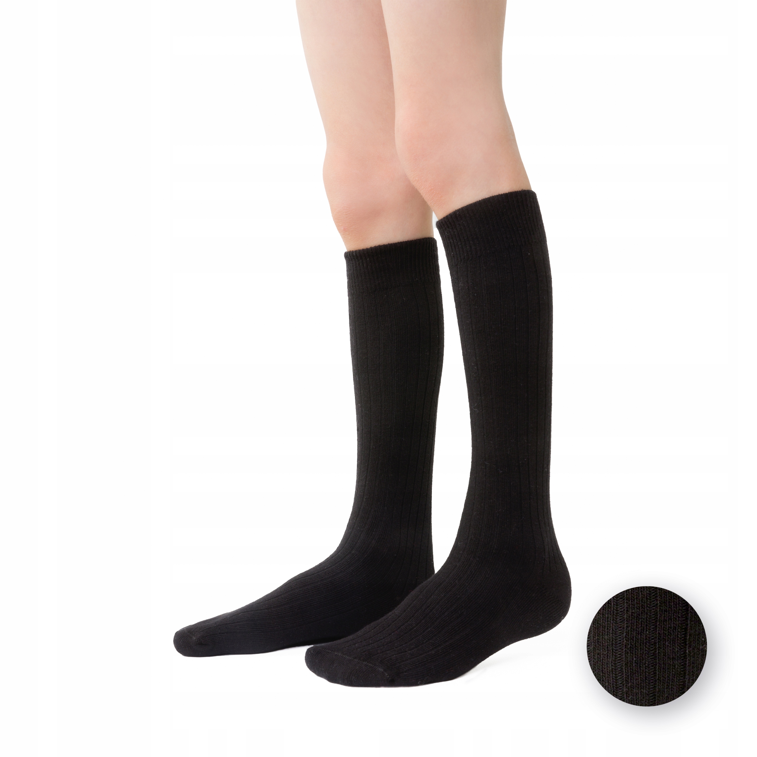 PRĄŻKOWANE PODKOLANÓWKI BAWEŁNIANE CZARNE 26-28