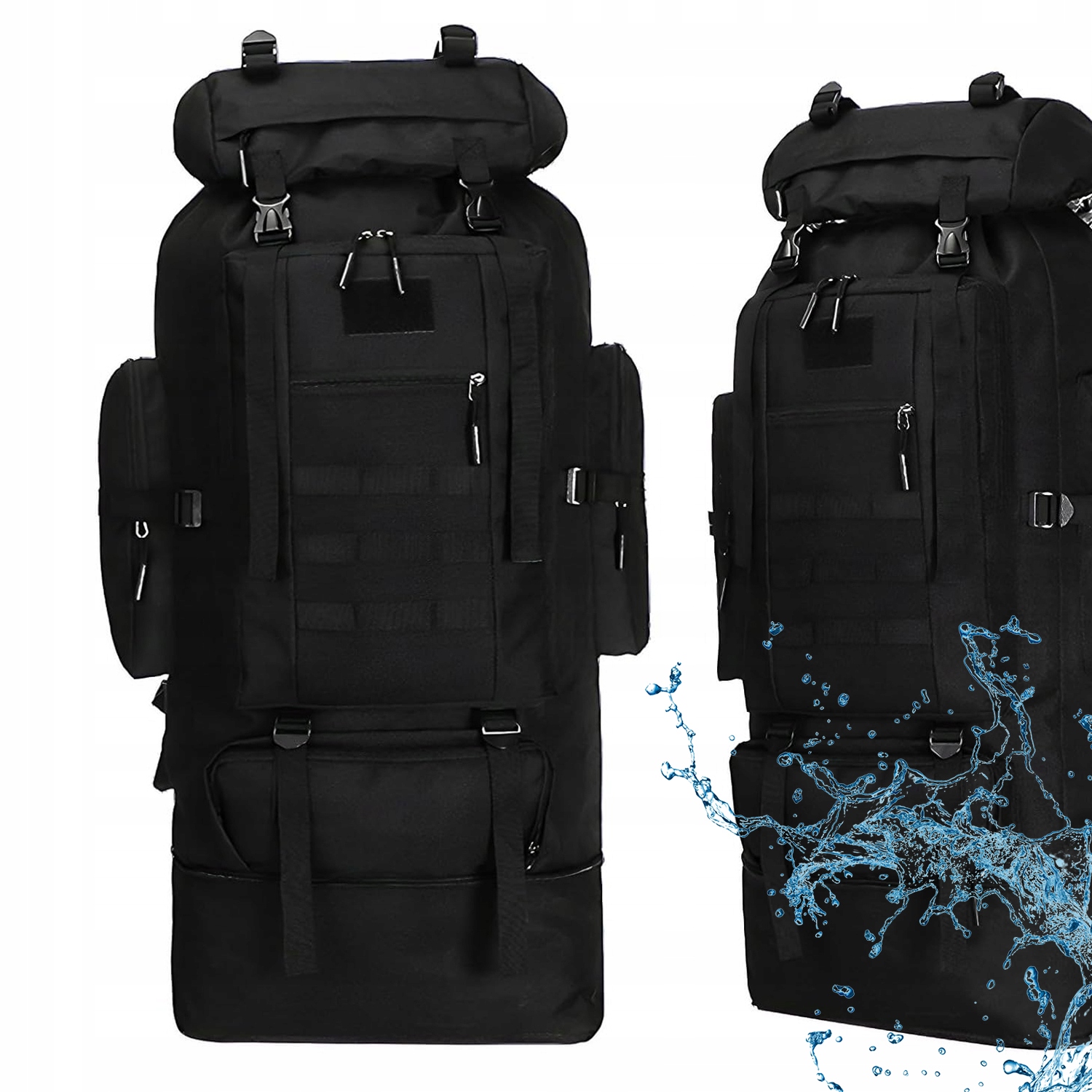 Plecak Górski Czarny Wodoodporny 70-100L Torba Trekking Sportowy