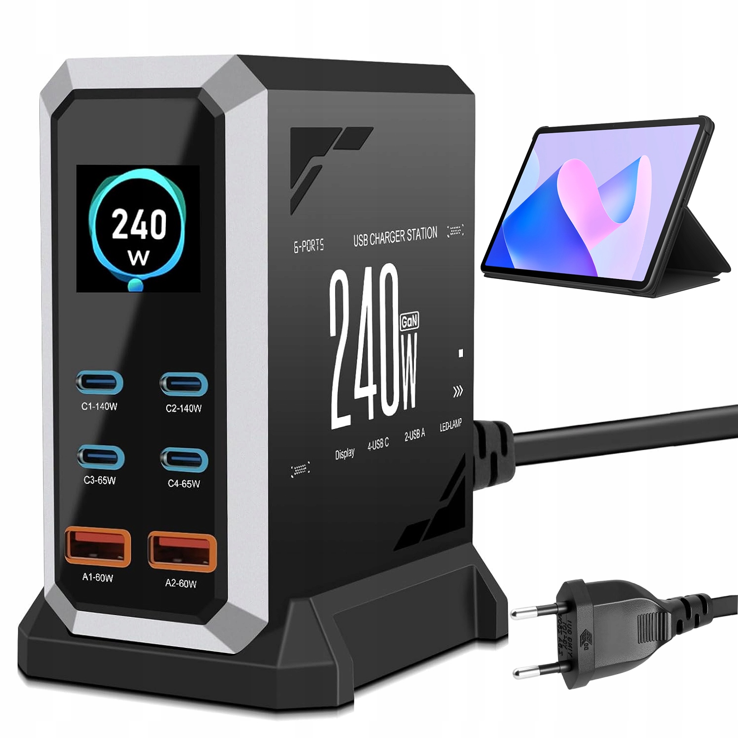 240W Síťová Nabíječka Gan S Obrazovkou Pro Macbook Ipad Iphone Samsung