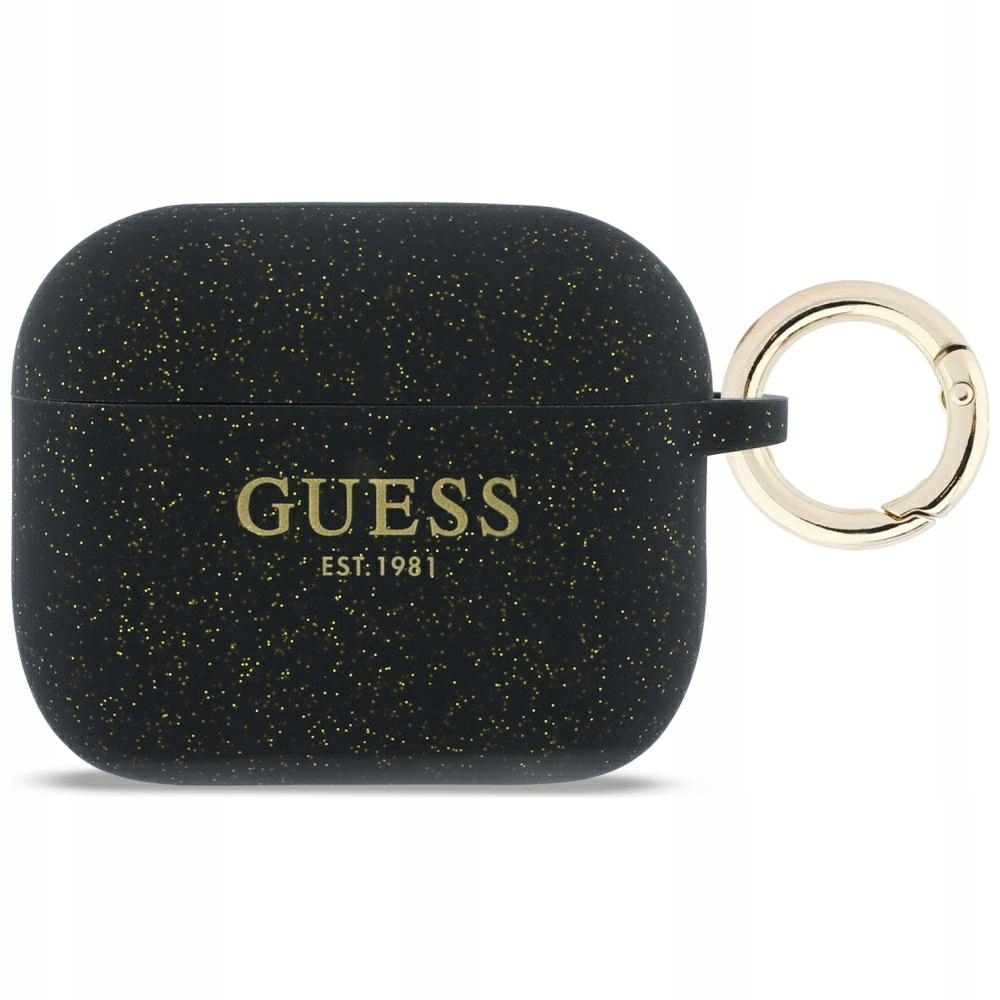 Pouzdro Guess Silicone Glitter Ring pro AirPods Pro 3, černé