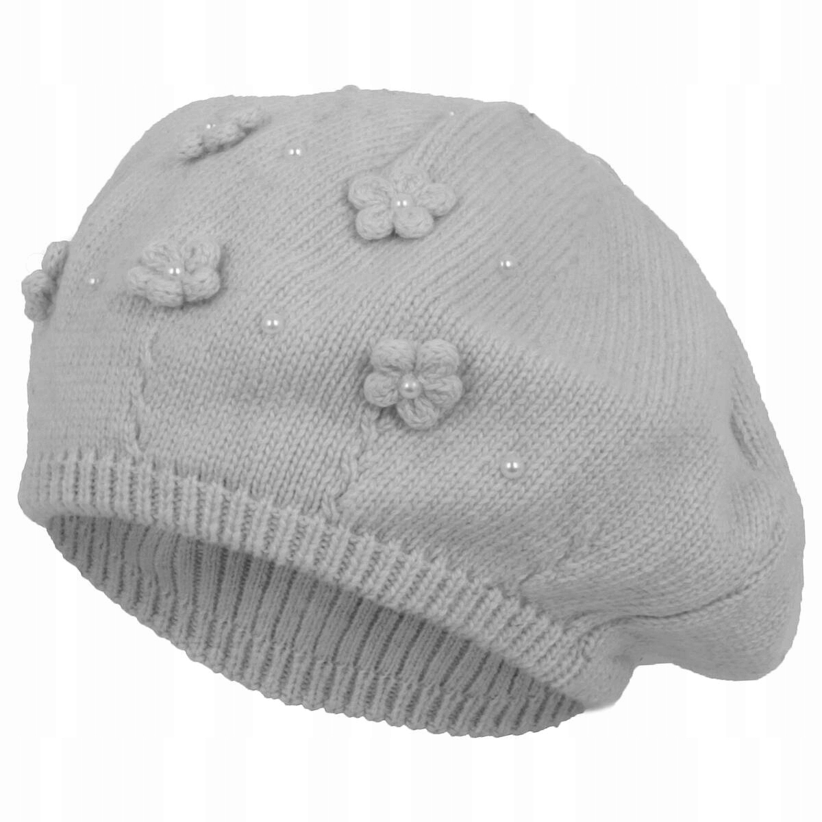 

W336D Damski Modny Beret Z Kwiatuszkami Jasnoszary