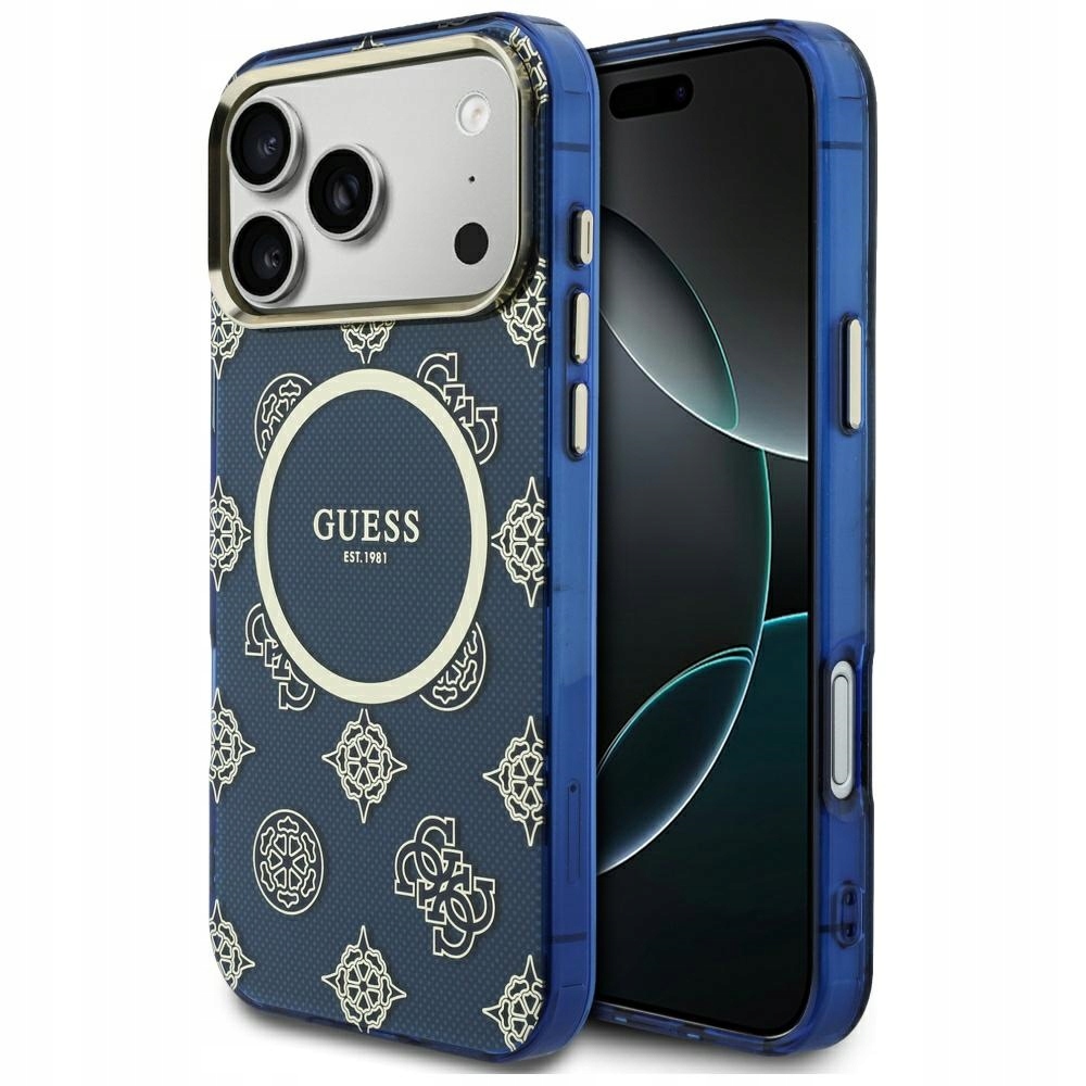 Pouzdro Guess IML Peony Dot MagSafe pro iPhone 17 Pro Max, modré