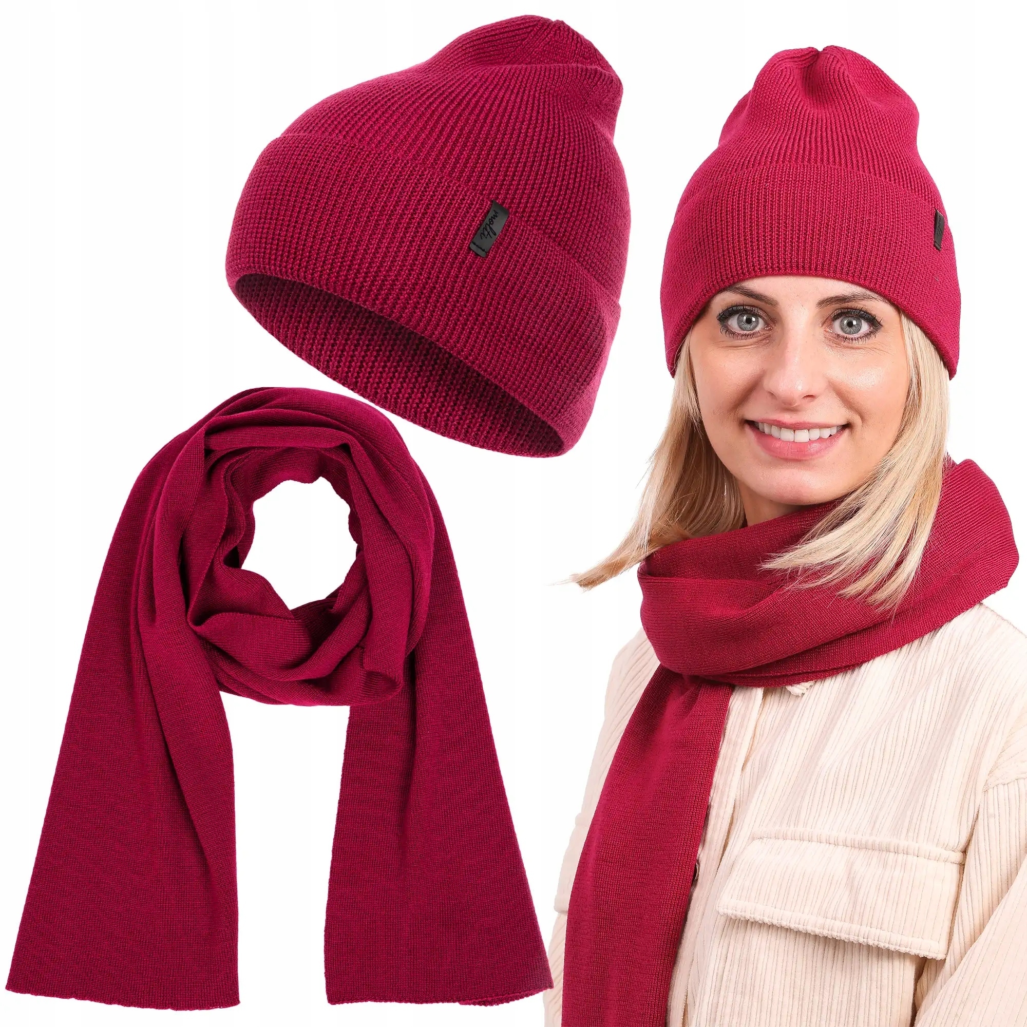 Teplá dámská zimní souprava čepice šála, krásná ženská sada ze 100% Vlny