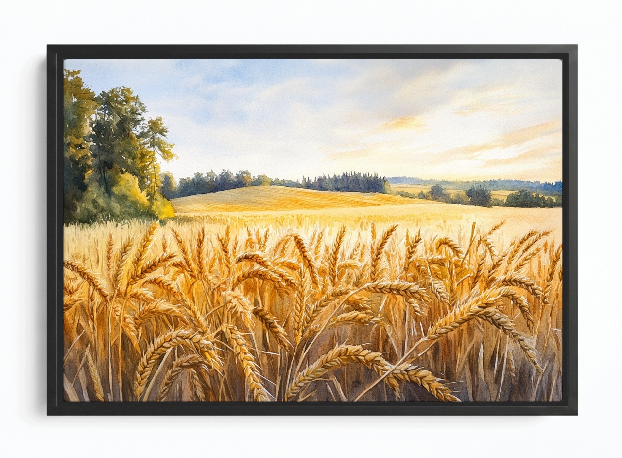 Obraz Rám Americký Box Pohled Krajina Vesnice Pole Obilí Klasy 60x40