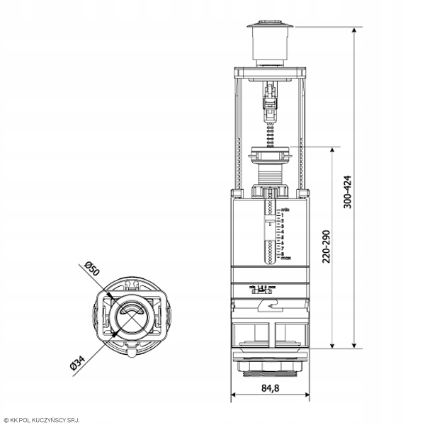 ZAWÓR SPUSTOWY 3/6 L KK-POL UNIWERSALNY Marka Kk-Pol
