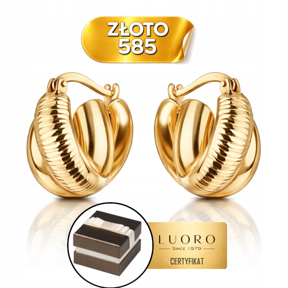 Náušnice Zlaté 585 14K Diamantové Kolečko 14,5 MM Anglické Zapínání