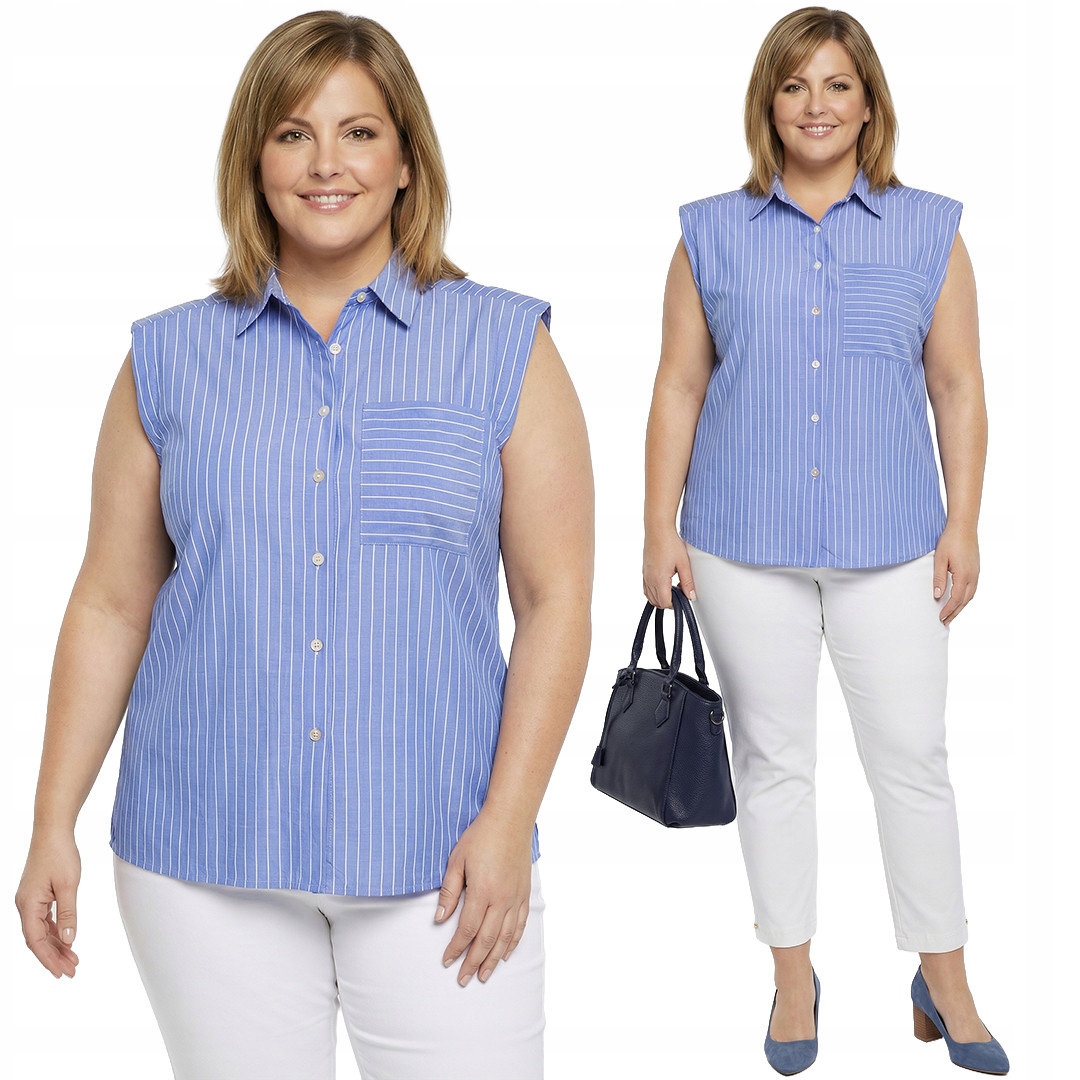 Modrá pruhovaná košile bez rukávů plus size velikost 52