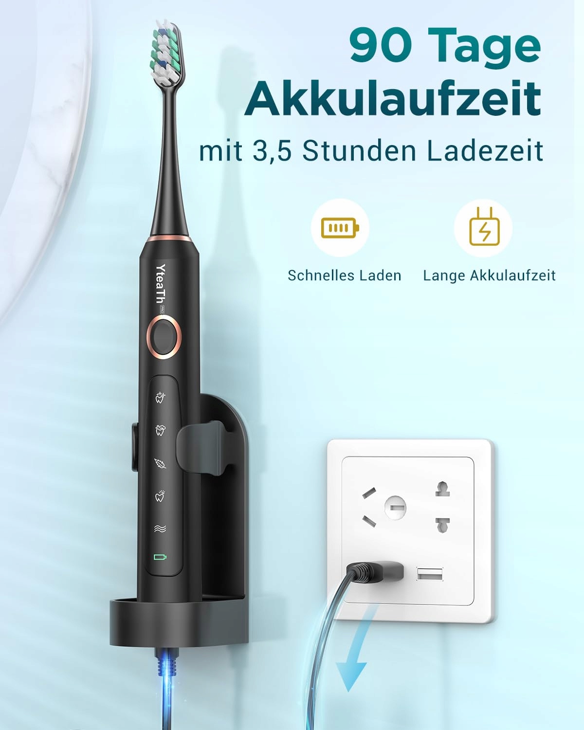 YTEATH PRO Szczoteczka Soniczna Dla Dorosłych I Dzieci 8 Główek 5 Trybów — miniatura 4