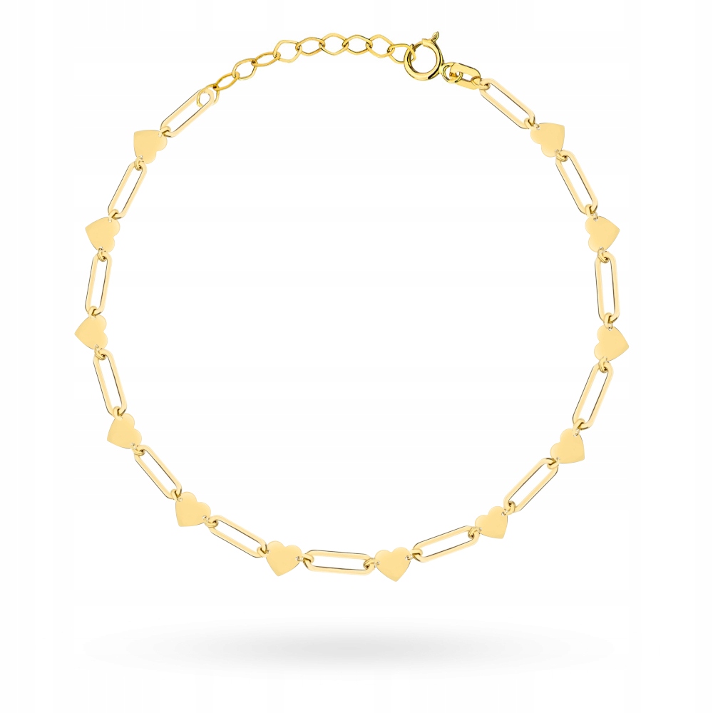 Zlatý náramek 585 s podlouhlými články a srdíčka na nohu dárek pro maminku