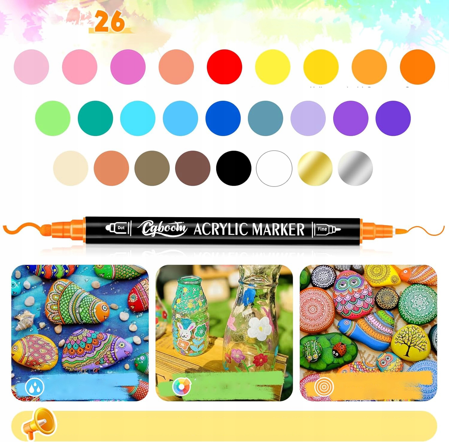 MARKERY PISAKI AKRYLOWE FLAMASTRY 26 KOLORÓW AKWARELOWE EAN (GTIN) 0882696018992