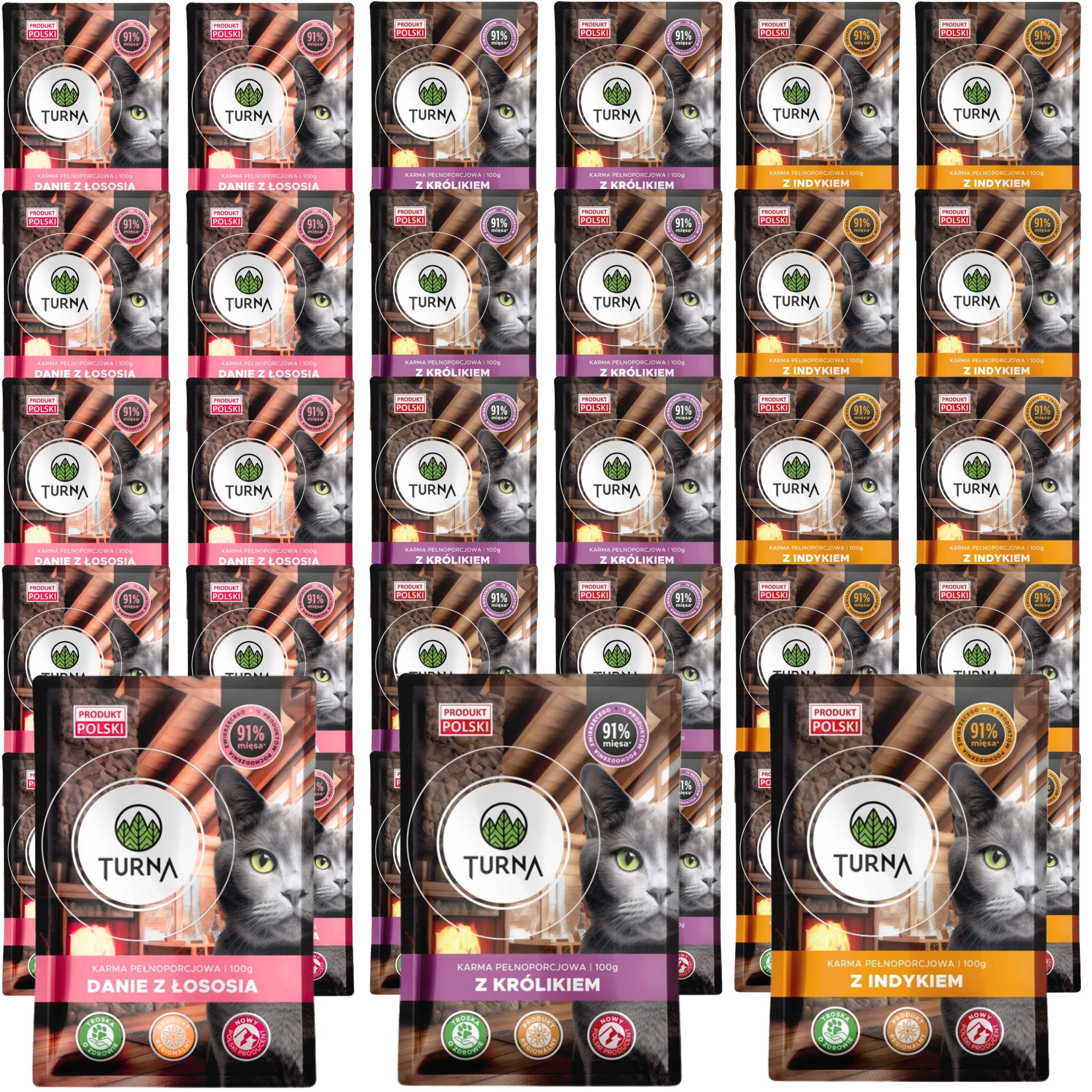 Levně Krmivo mokré pro kočky králík krůta losos Turna Cats 100 g bez obilovin, přírodní