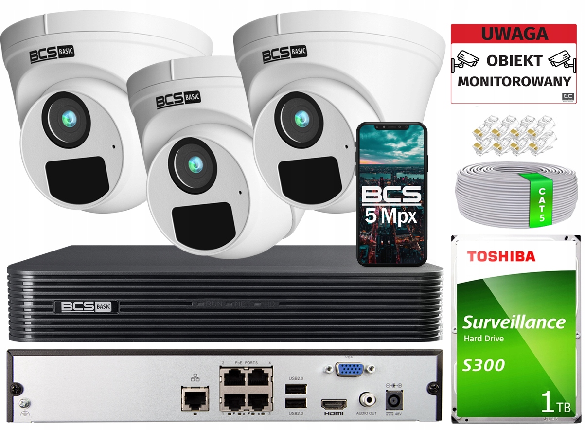 Monitorovanie Ip Sada 3 kamier 5Mpx PoE Ir 30 m Aplikácia Detekcia