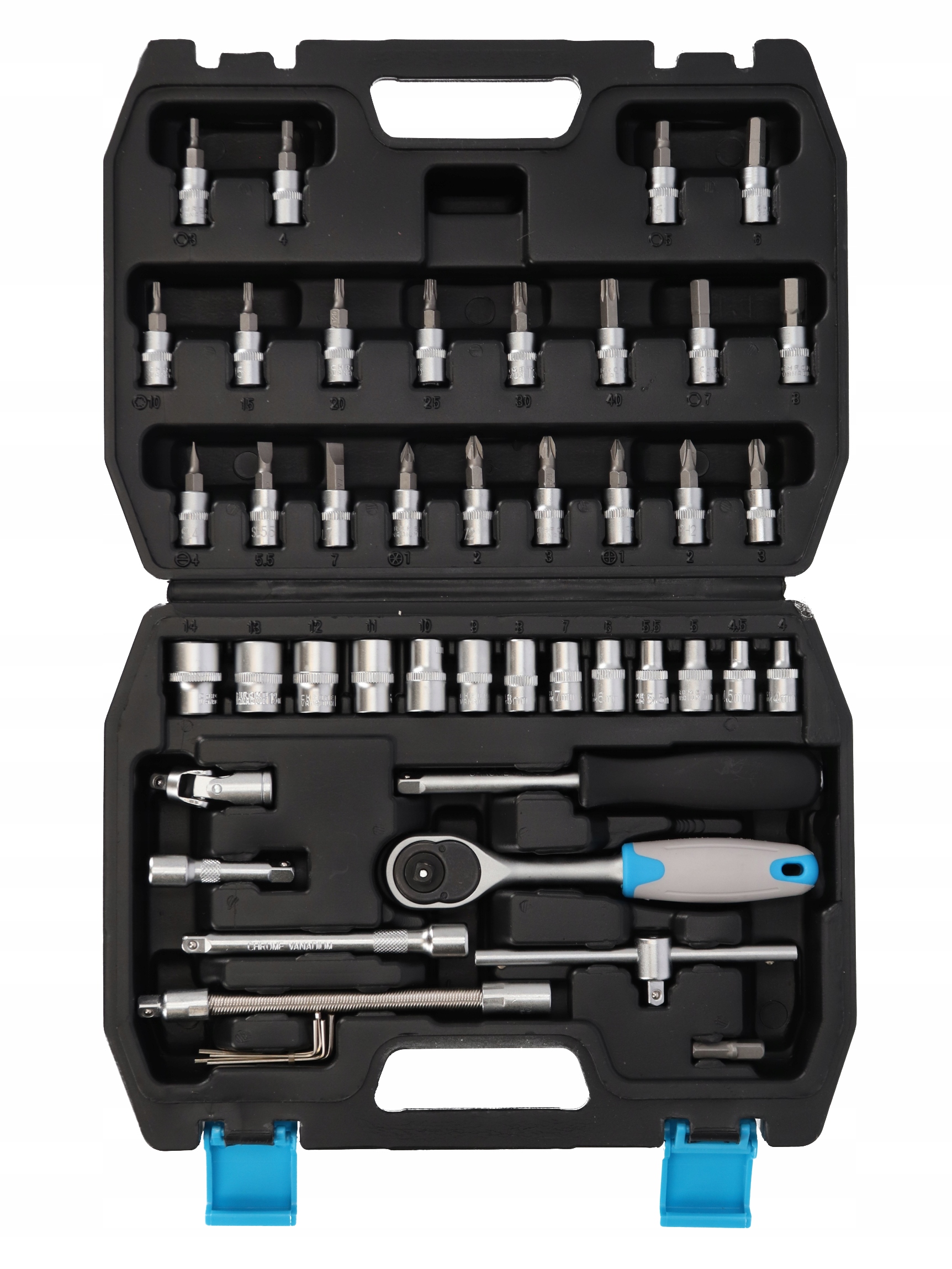 Zestaw KLUCZE NASADOWE 1/4 grzechotka 46 el. MEGA Marka Mega