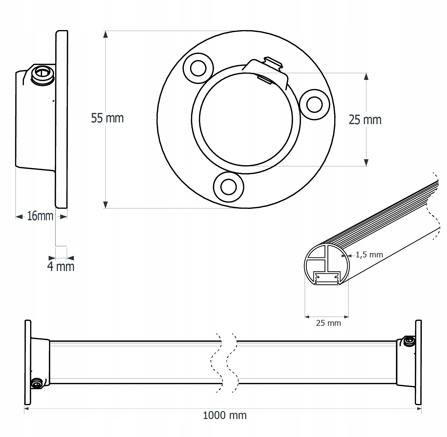 Biały drążek LED do szafy fi 25 100 cm Marka Artest