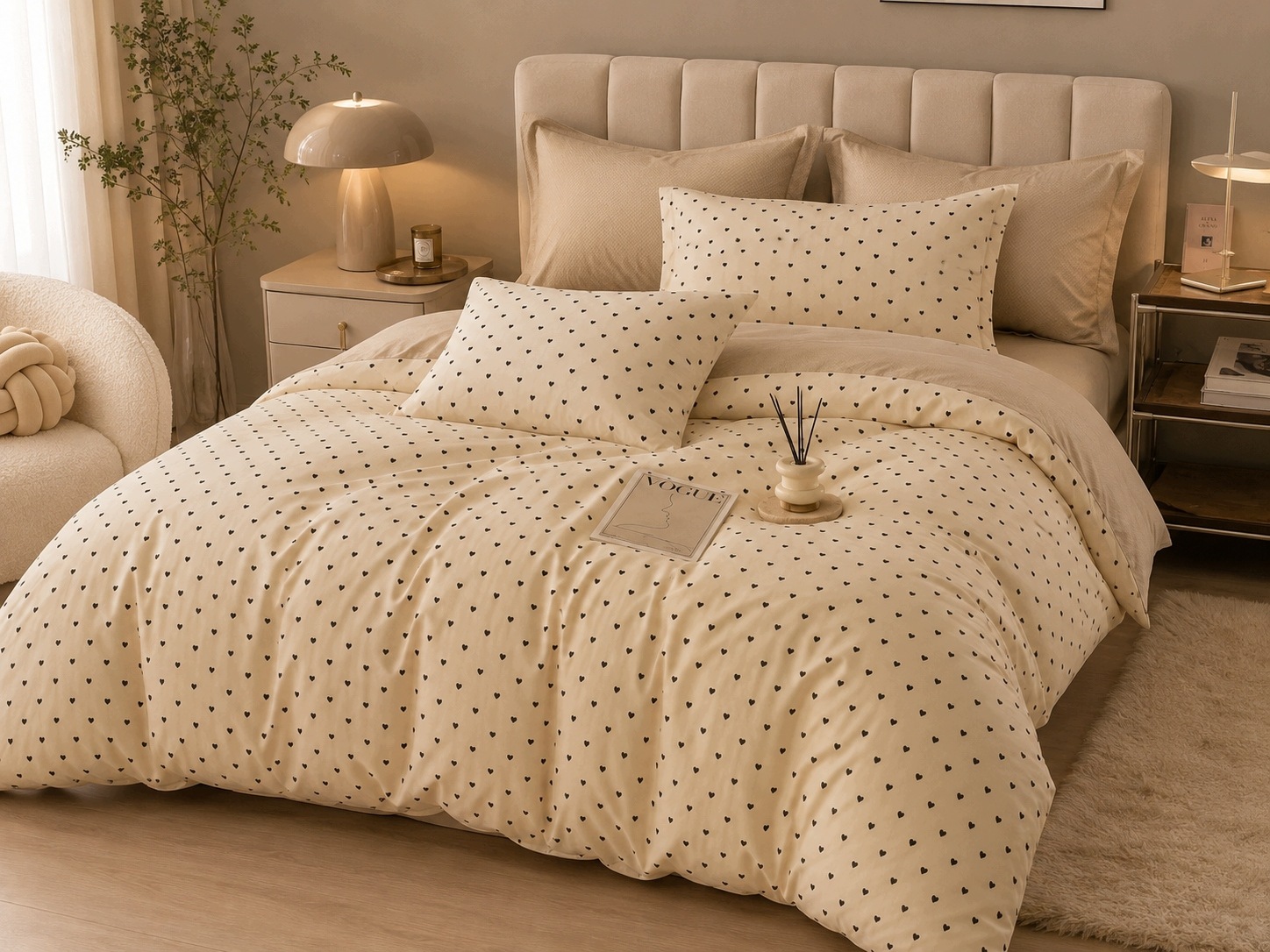 Komplet pościeli 100% bawełna Mengtianzi B-1737 krem serca czarny 160x200