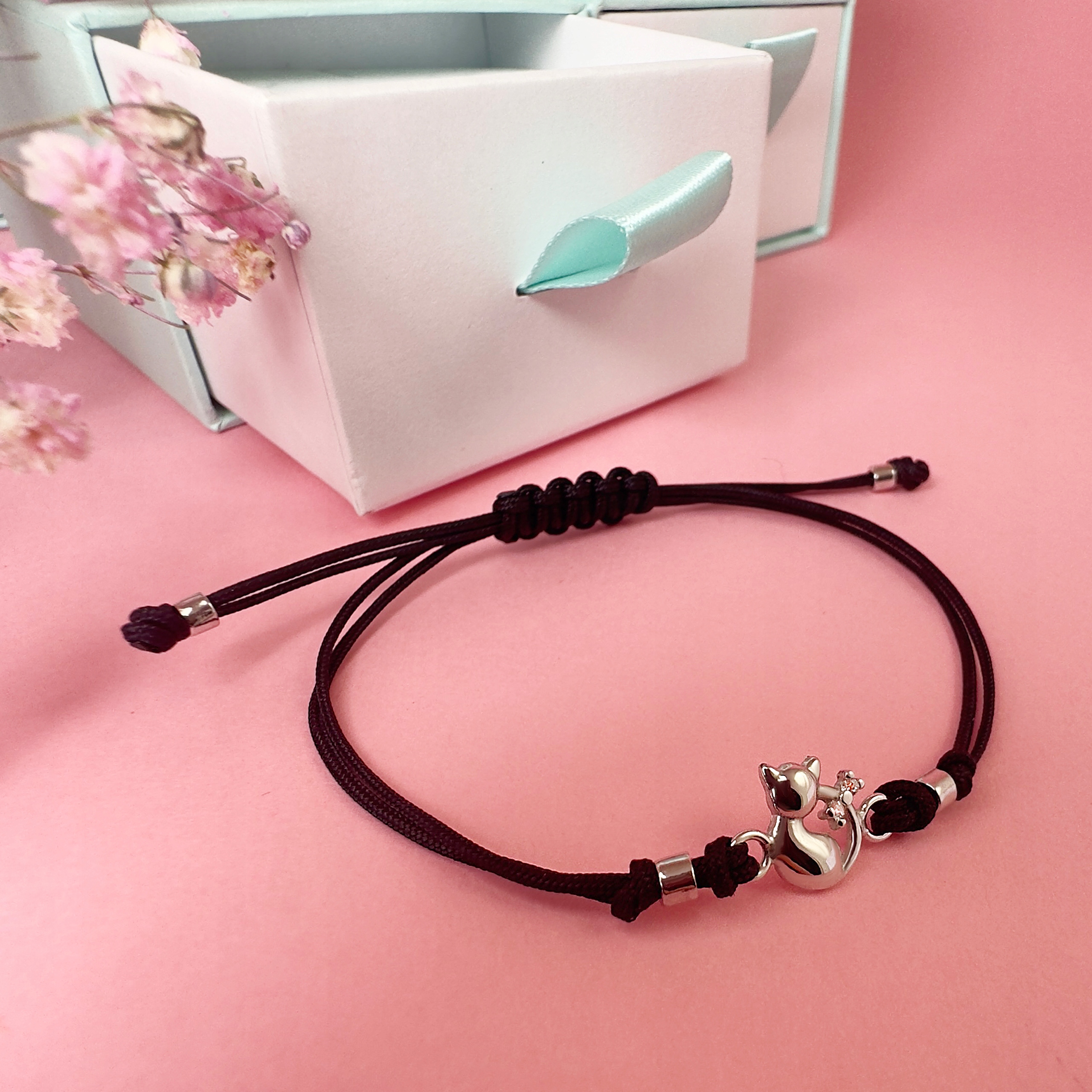 Bransoletka dla dziewczynki srebrna sznurkowa 925 Kamień Cyrkonia