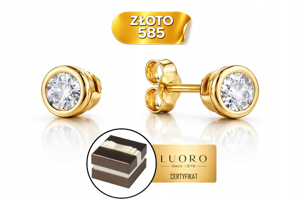 Zlaté Náušnice 585 14K Zirkon Ve Zlaté Vazbě Krabička Dárek Certifikát