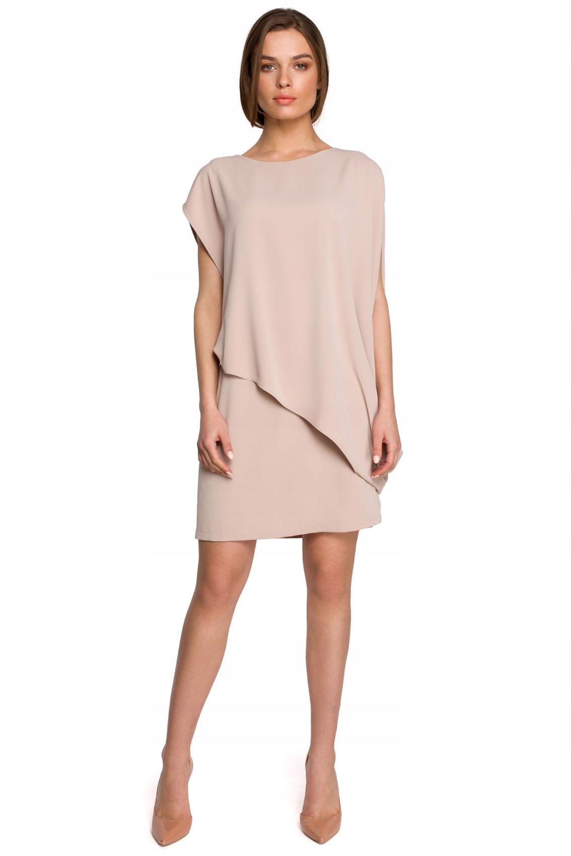 

S262 Sukienka warstwowa - beżowa L (40)