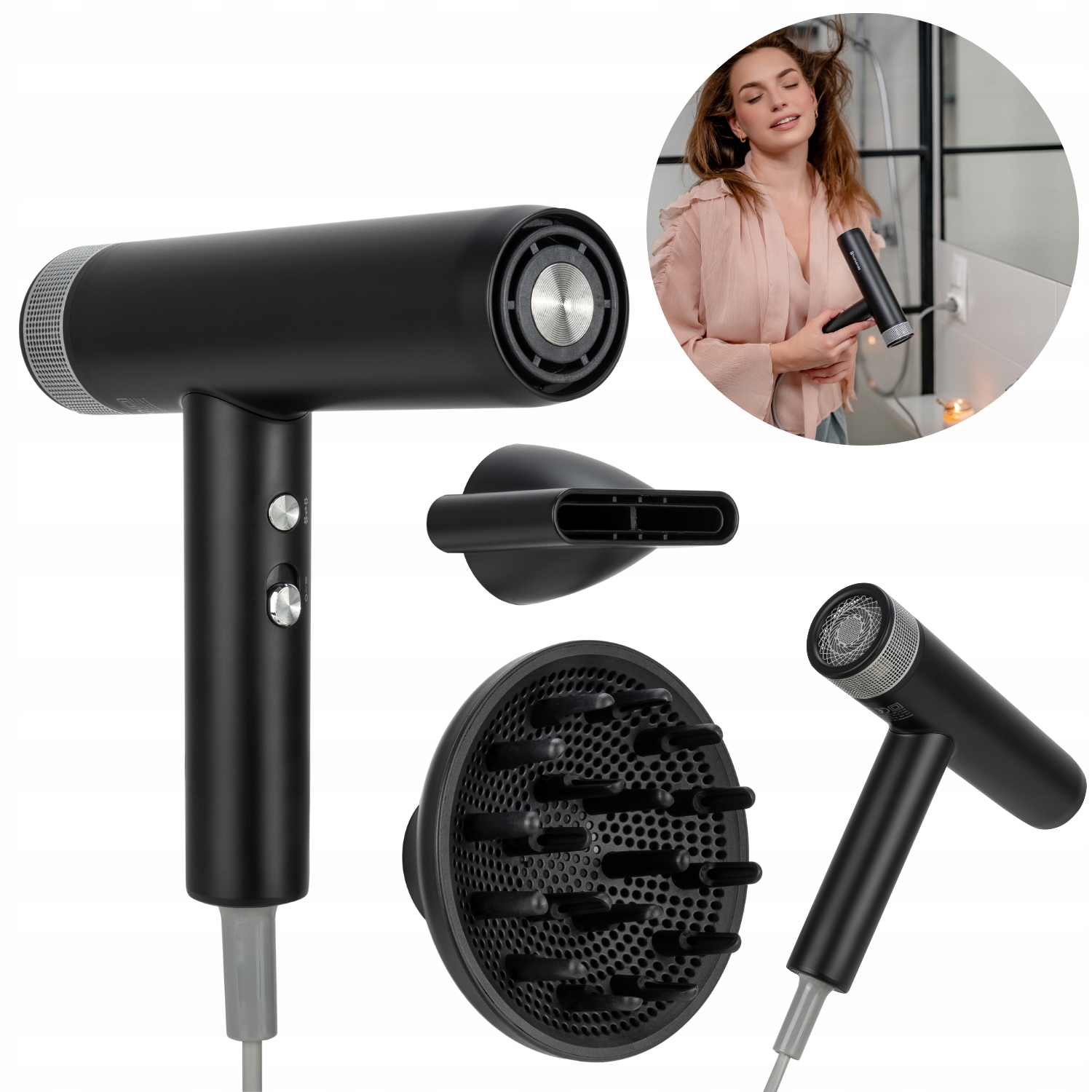 Suszarka do włosów z funkcją jonizowania Humanas AirTouch HD-AT03 czarna