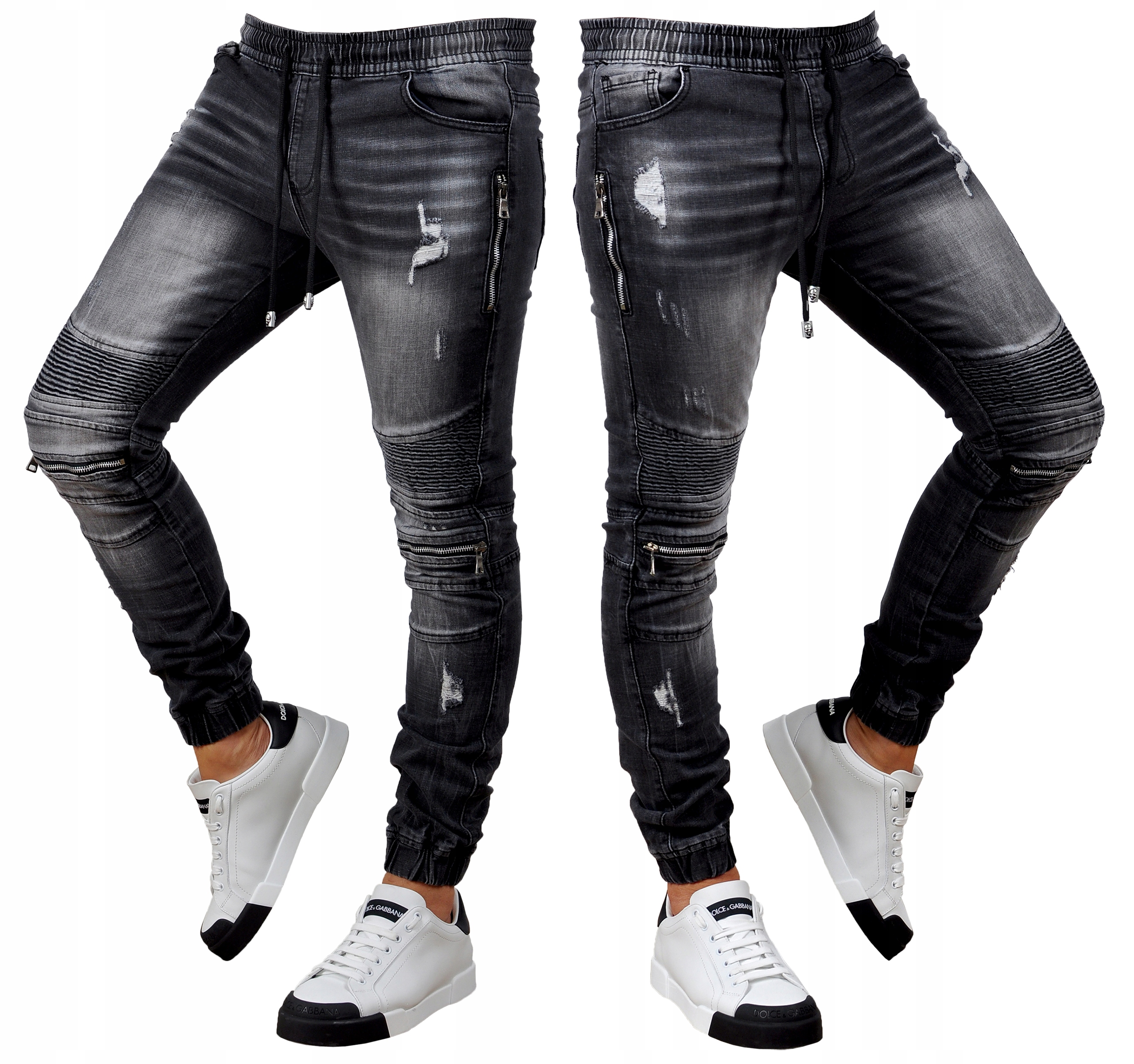 MP0077 r. L Jeansy ze Ściągaczami JOGGERY MĘSKIE