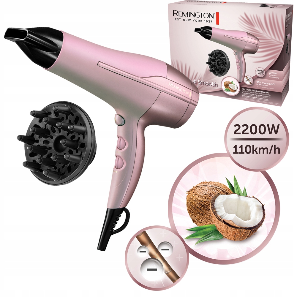 Fén Remington D5901 Coconut Smooth 2200W Ionizace Difuzér Kokos Silná