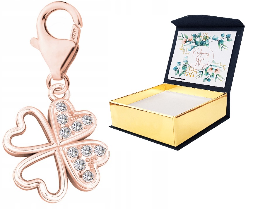 

Zawieszka złota wisząca Koniczynka + Własny Nadruk