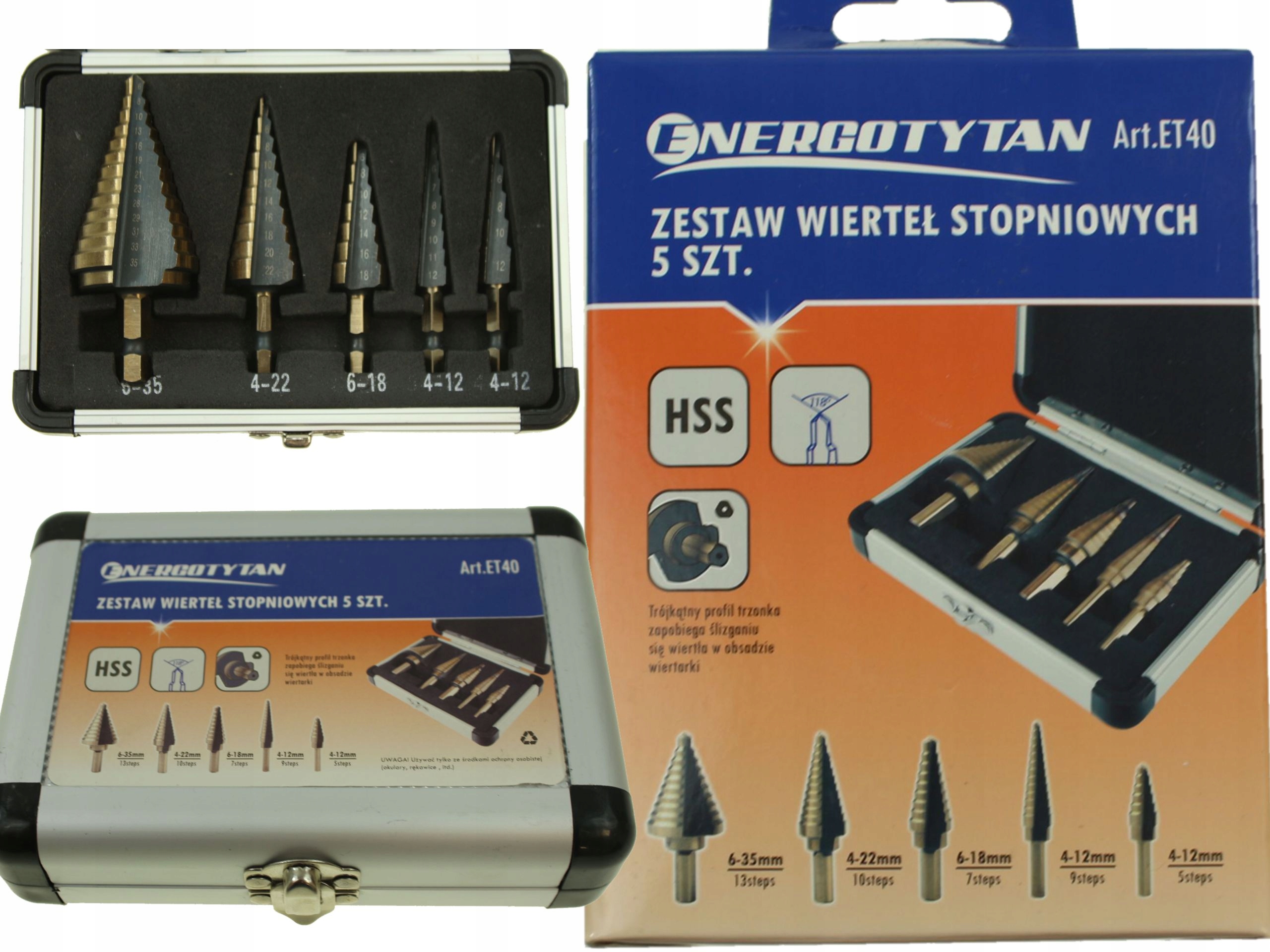 Zestaw wierteł stożkowych 4-35mm wiertła stopniowe Energotytan ET40