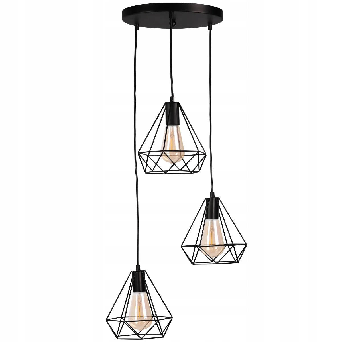 Závěsná lampa kulatá drátěná černá diamant loft retro nad stůl 3pk Polux